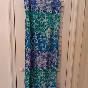 Women's Blue Teal Floral Maxi Dress